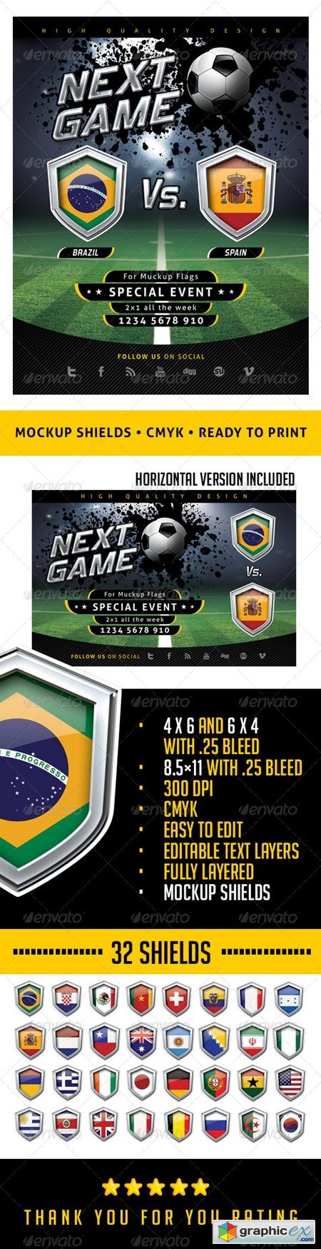 Flyer Soccer Template with Mockup Shields 6502798