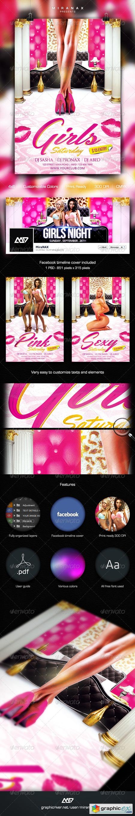 Sexy Girls Ladies Night Party Flyer Template 6483837