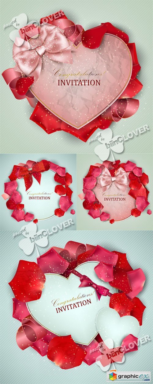 Vector Invitation with rose petals 0561