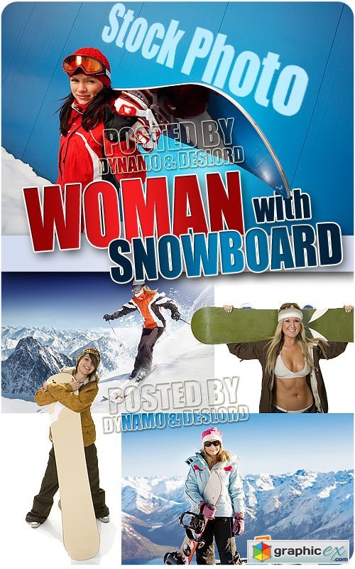 Woman with snowboard - UHQ Stock Photo