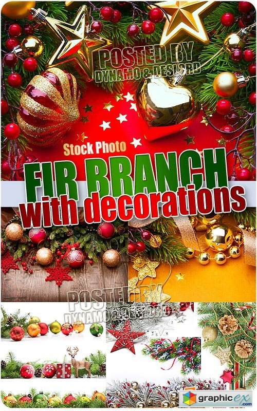 Fir branch with decorations - UHQ Stock Photo