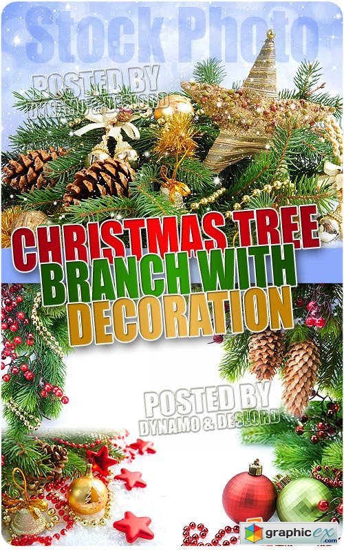 Christmas tree branch with decorations - UHQ Stock Photo