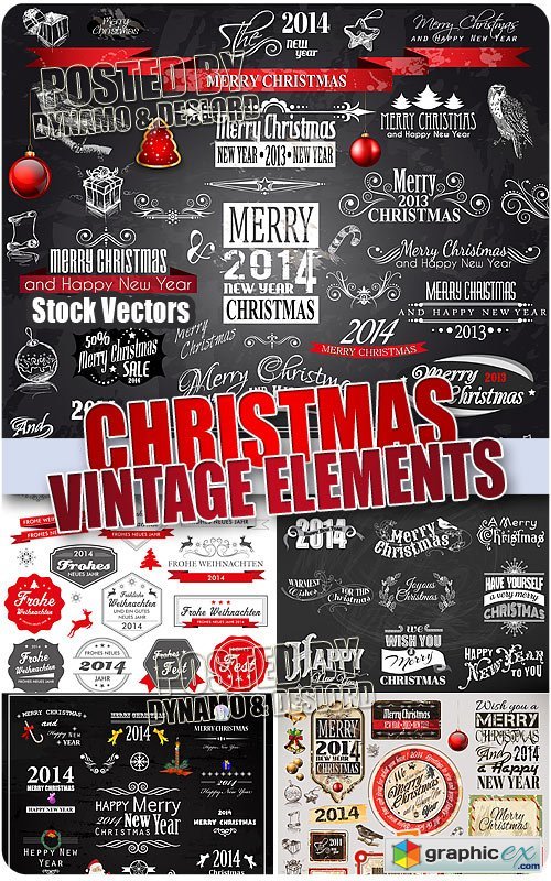 Vector Christmas Vintage Elements - Stock Vectors