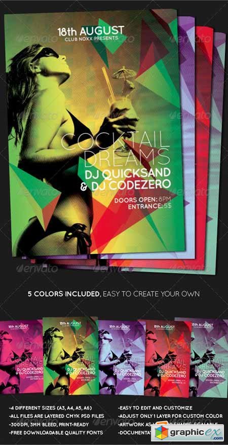 Cocktail Dreams Multicolor Flyer + Poster A3 A4 A5 403774