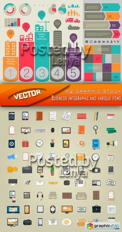 Stock Vector - Business infographic and various items