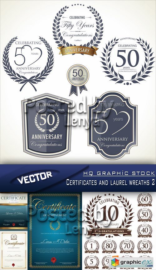 Stock Vector - Certificates and laurel wreaths 2