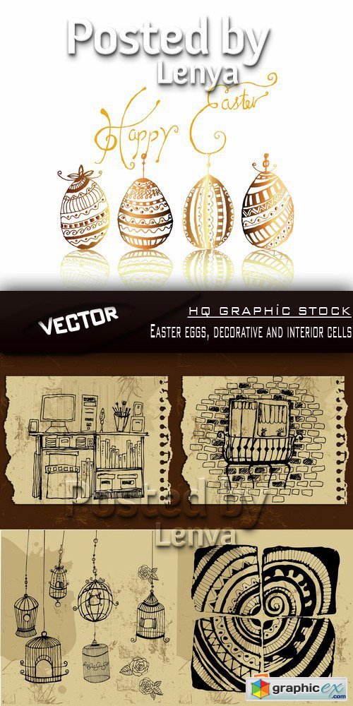 Stock Vector - Easter eggs, decorative and interior cells