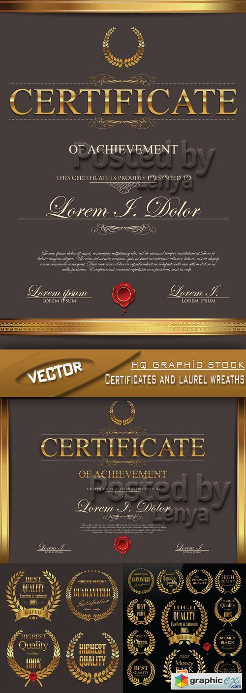 Stock Vector - Certificates and laurel wreaths