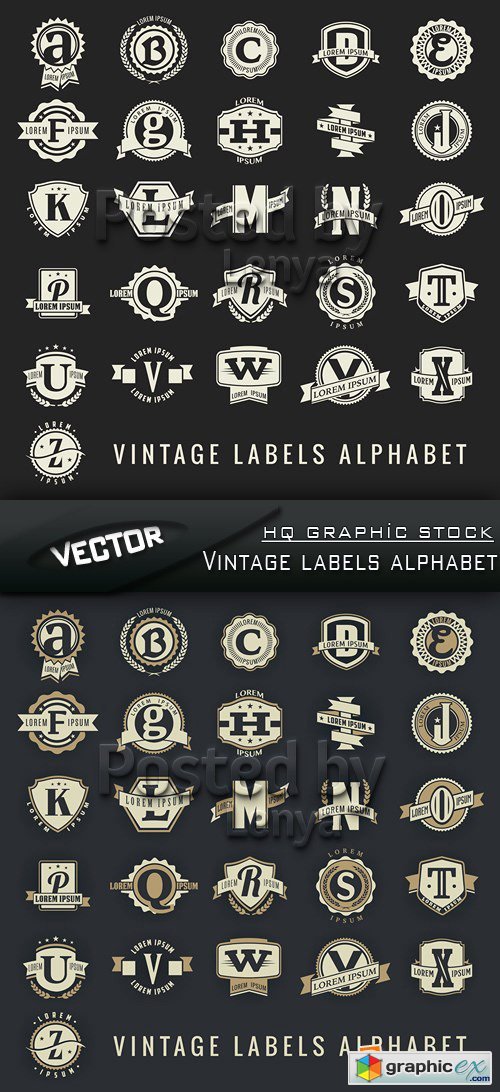 Stock Vector - Vintage labels alphabet