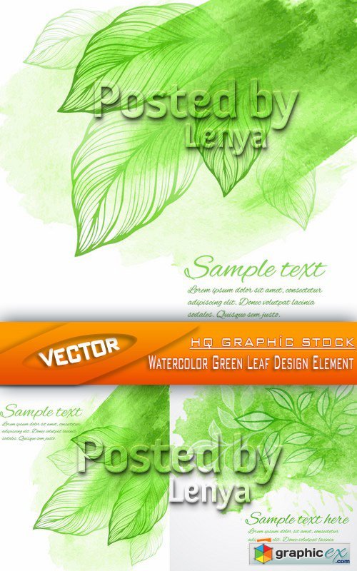 Stock Vector - Watercolor Green Leaf Design Element