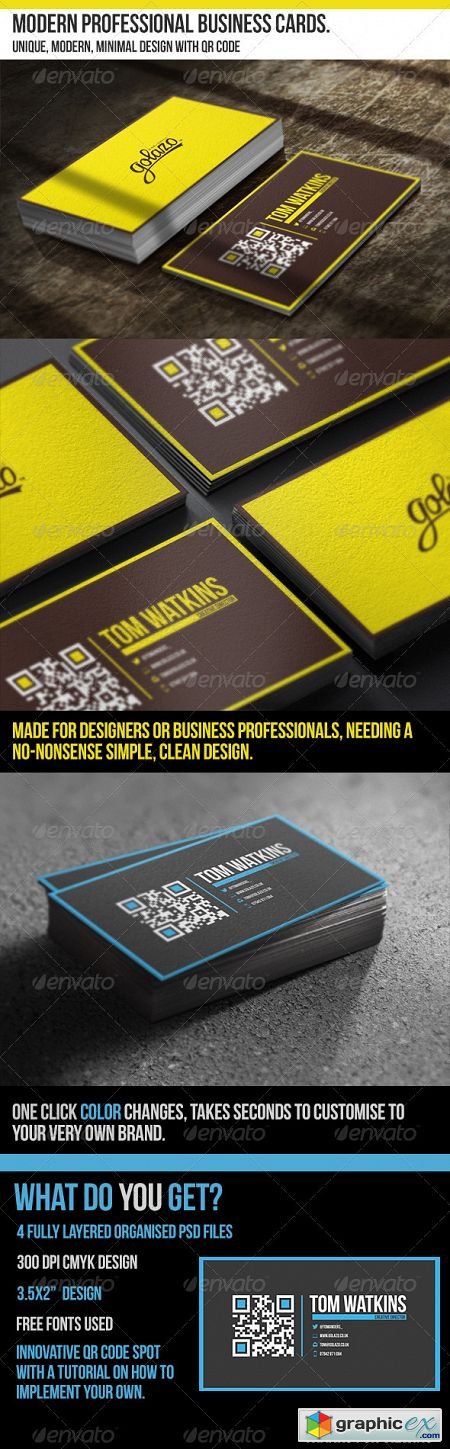 Modern Professional Business Cards - With QR Code