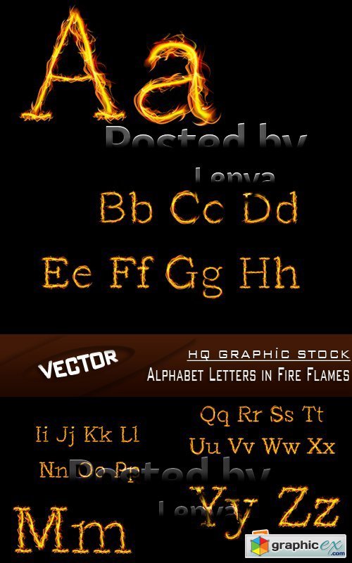 Stock Vector - Alphabet Letters in Fire Flames