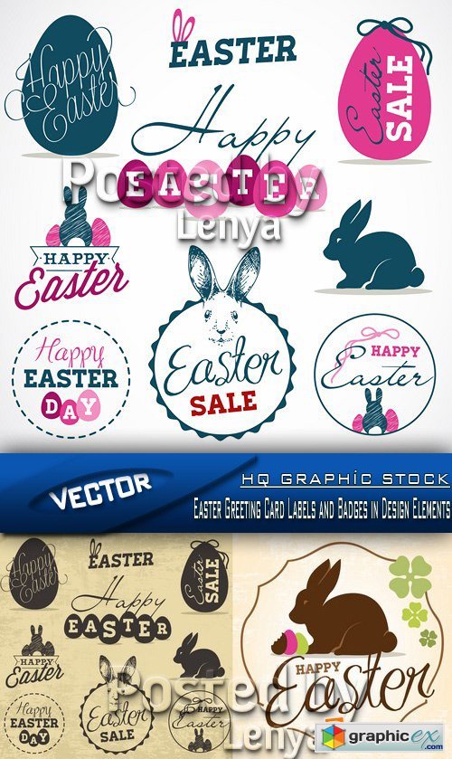 Stock Vector - Easter Greeting Card Labels and Badges in Design Elements