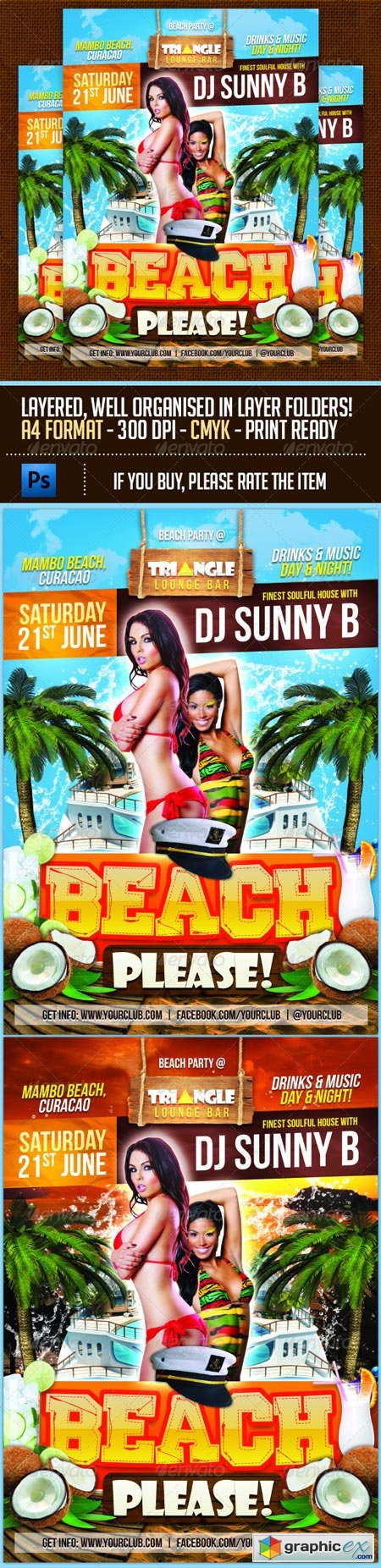 Beach Please Party Flyer Template 6897984
