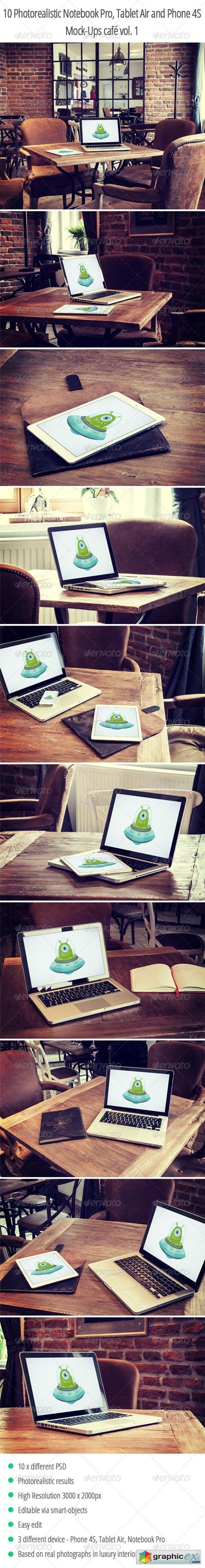 10 Photorealistic Device Mock-Ups in Cafe Vol.1 6652634