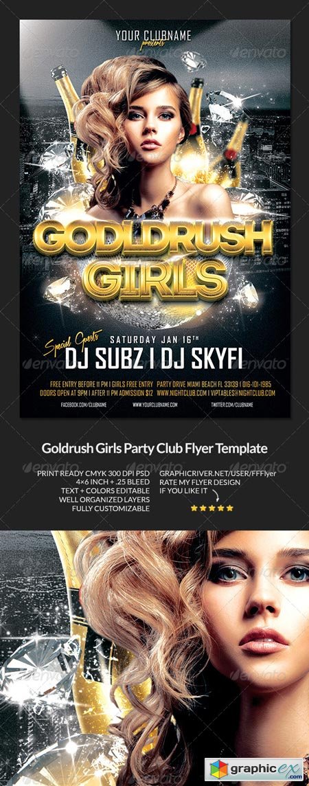 Goldrush Girls Club Party Flyer Template 6492598