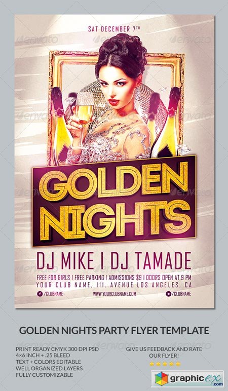 Golden Nights Party Flyer Template 6483500