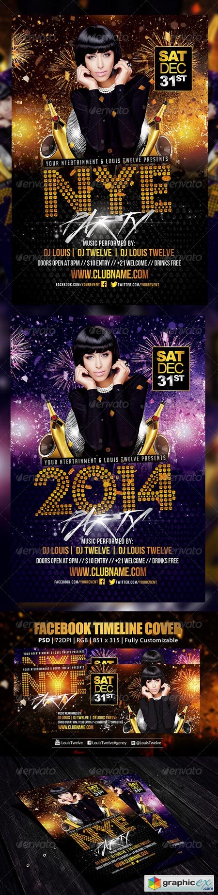 NYE Party 3 Flyer + FB Cover 6193128