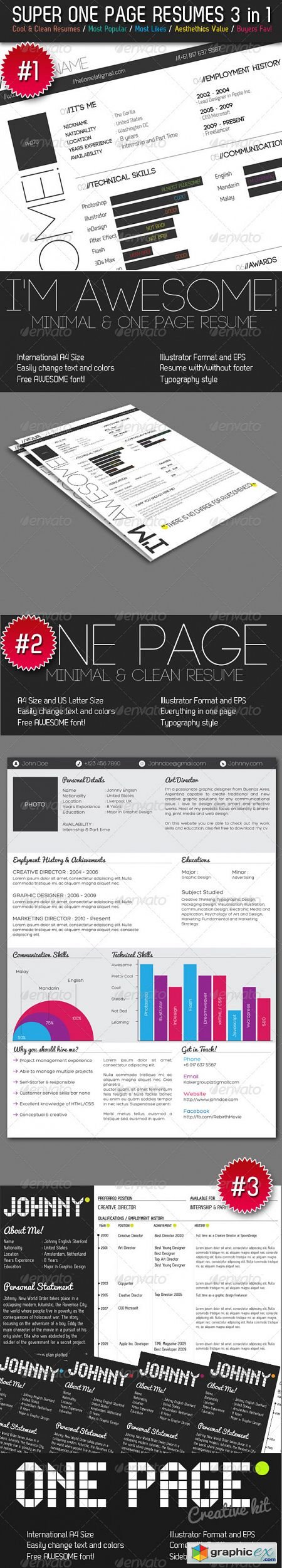 Super One Page Resumes Bundle 3 in 1