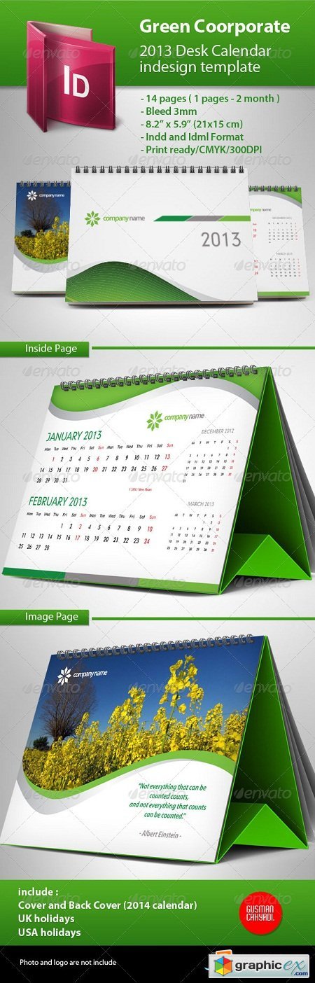 Calendar 2013 Green Template 3290127