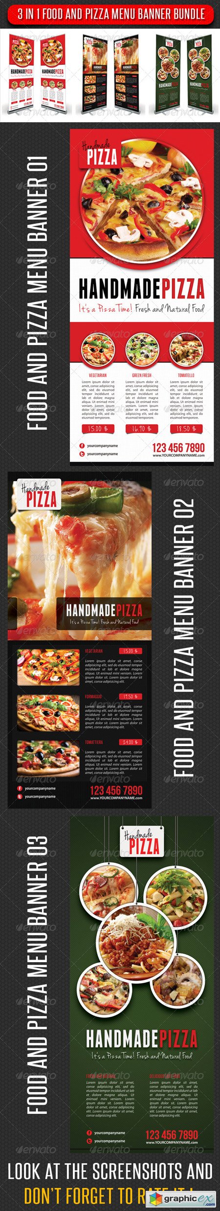 3 in 1 Food And Pizza Menu Banner Bundle