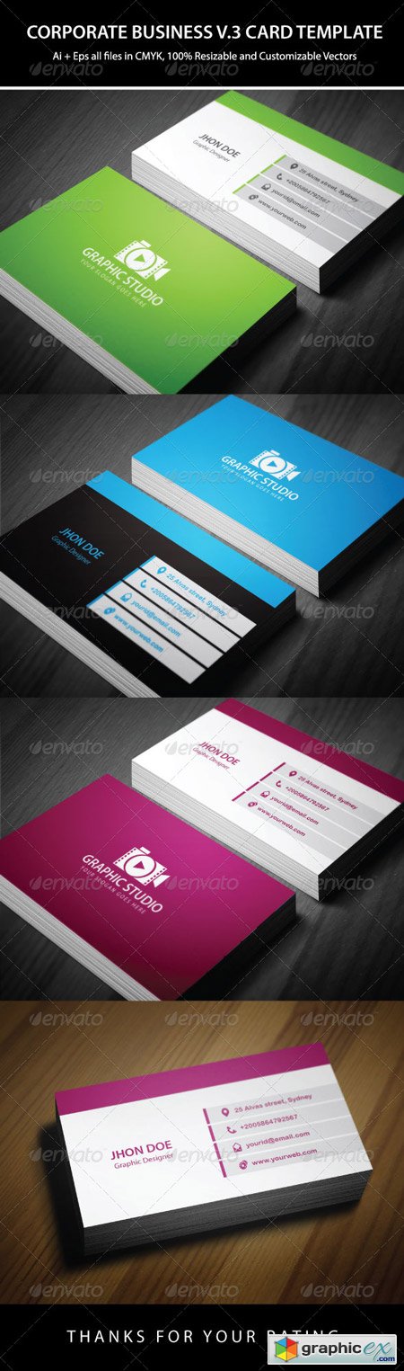 3 Colors Corporate Business Card Template