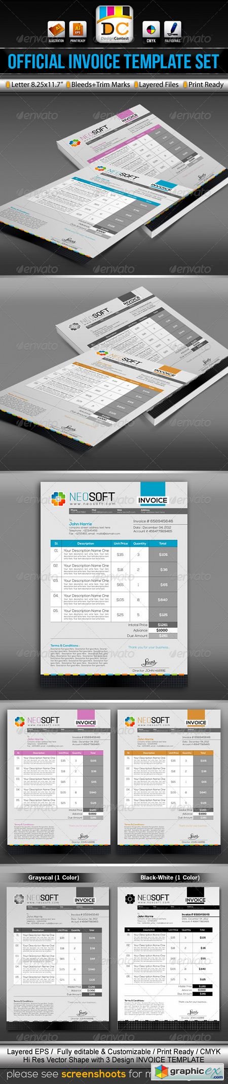 Download NeoSoft_Official Invoice/Cash Memo Template Set » Free Download Vector Stock Image Photoshop Icon