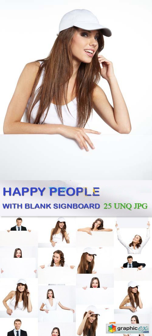 Happy People with Blank Signboard 25xJPG