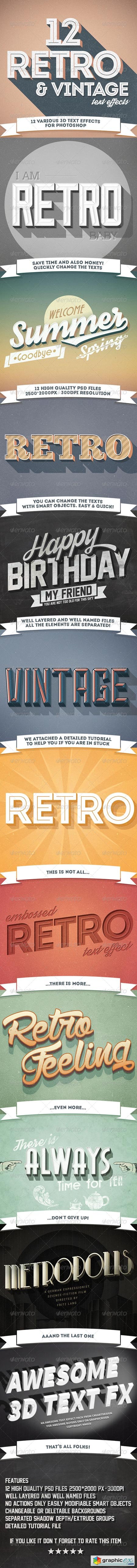 12 Various 3D Retro & Vintage Text Effects Pack 7332894