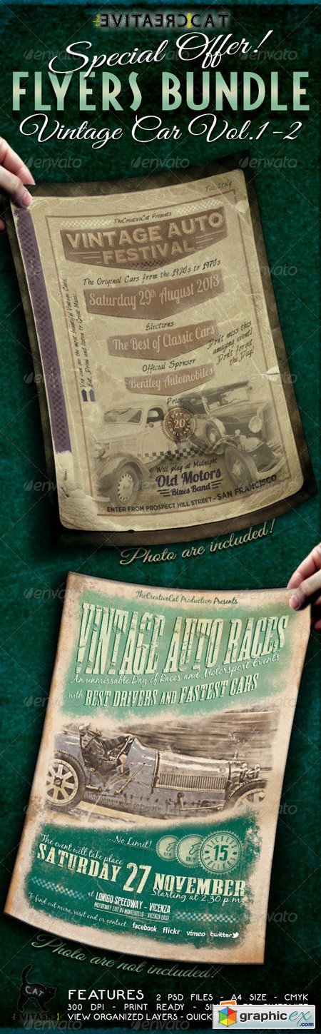 Vintage Car Flyer Poster Bundle Vol. 1-2