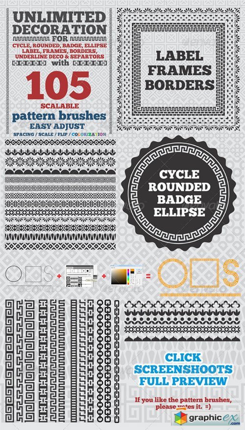 105 Borders Cycle Patterns Brushes for Illustrator 4423054