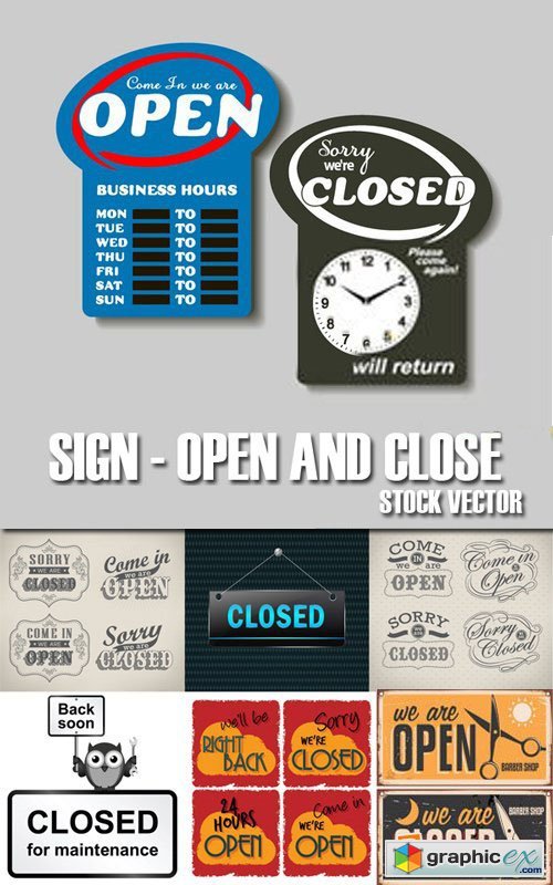 Stock Vectors - Sign - Open and Close, 25xEps