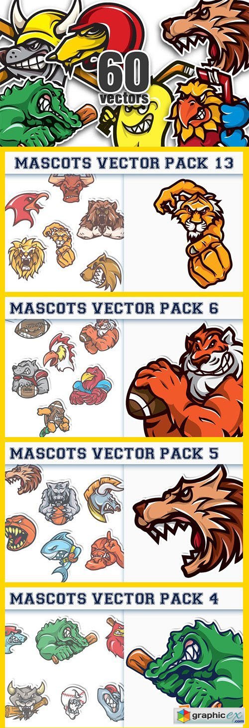 Designious- Mascots Vector Mega Pack [60 Mascots, EPS]