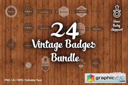 Creativemarket 24 Vintage Badges Bundle 28658