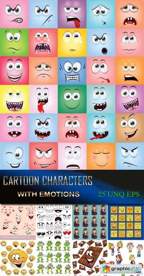 Cartoon characters with emotions, 25xEPS