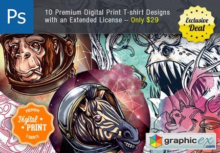 10 Super Premium Digital Print T-Shirt Designs with an Extended License