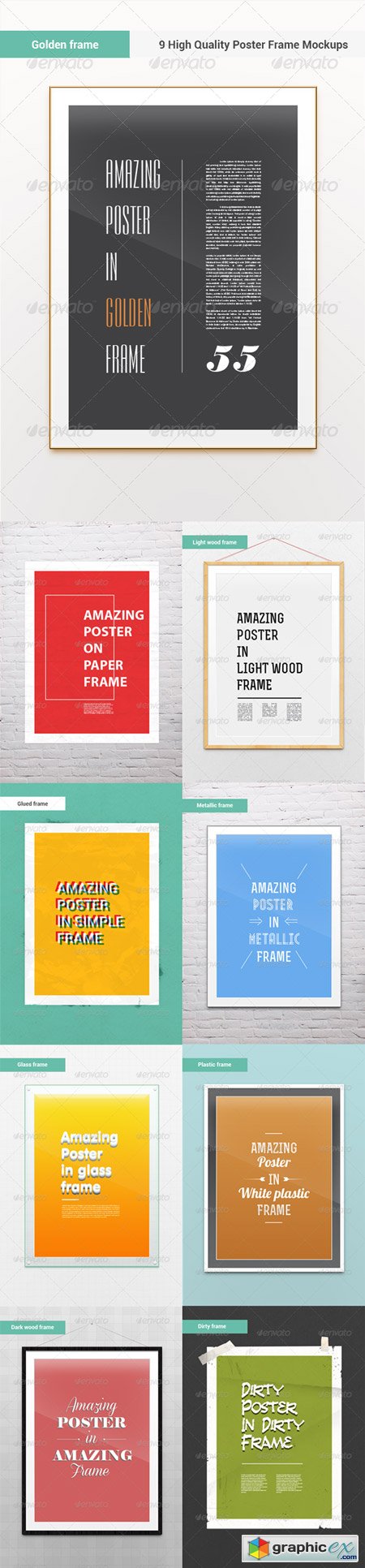 9 High Quality Picture Poster Frame Mock-Ups