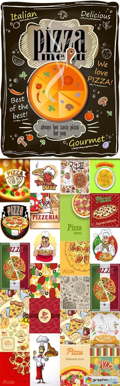 Pizza illustration and menu design, 25xEPS
