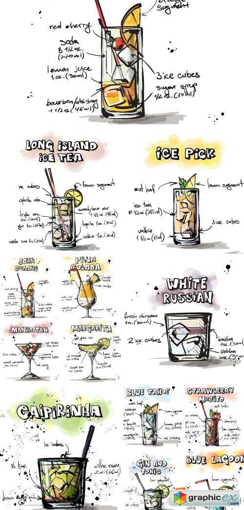 Hand Drawn Illustrations of Cocktail 25xEPS
