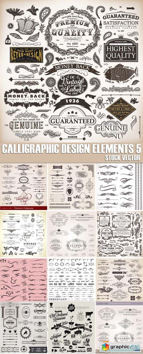 Stock Vectors - Calligraphic Design Elements 5, 25xEPS