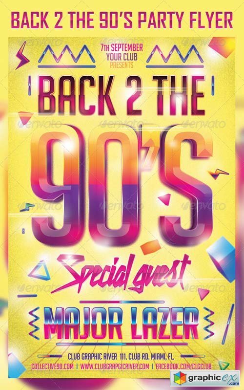 Back 2 the 90's Party Flyer Template. 