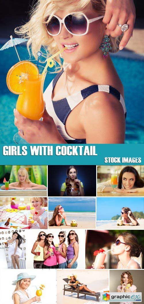 Stock Photos - Girls with cocktail, 25xJPG