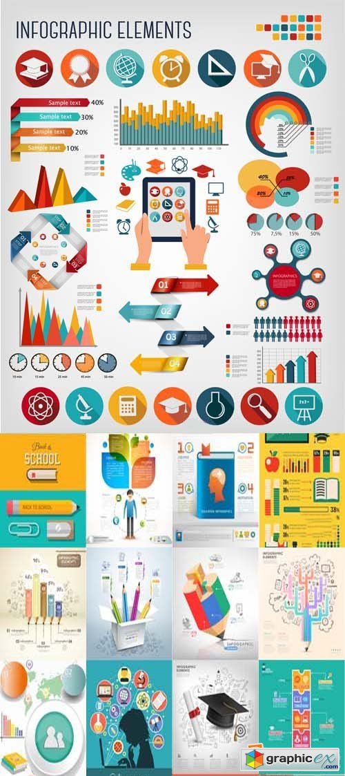 Education infographics and flat icons design, 25xEPS