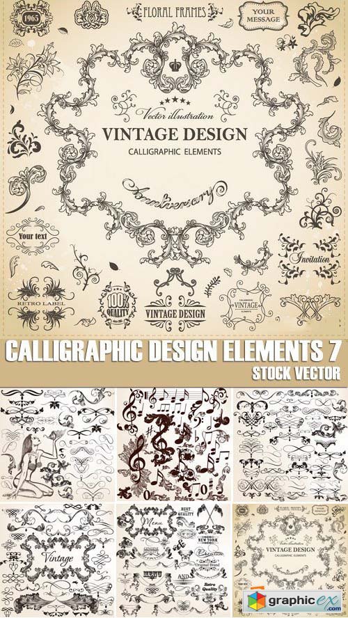 Stock Vectors - Calligraphic Design Elements 7, 25xEPS