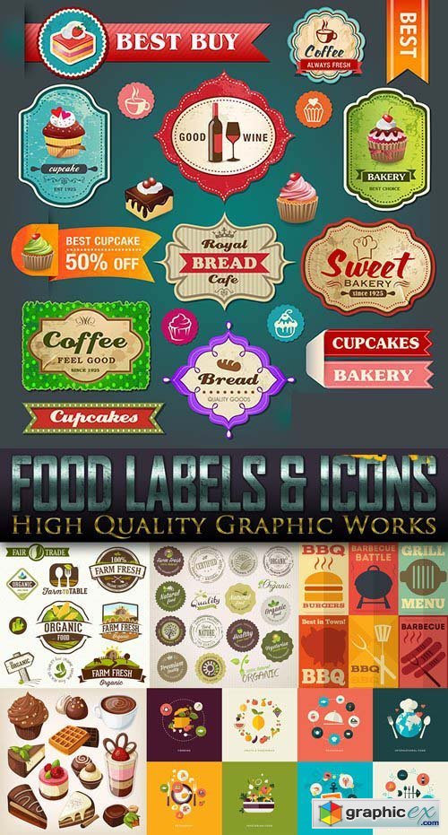 Food Labels & Icons 25 EPS