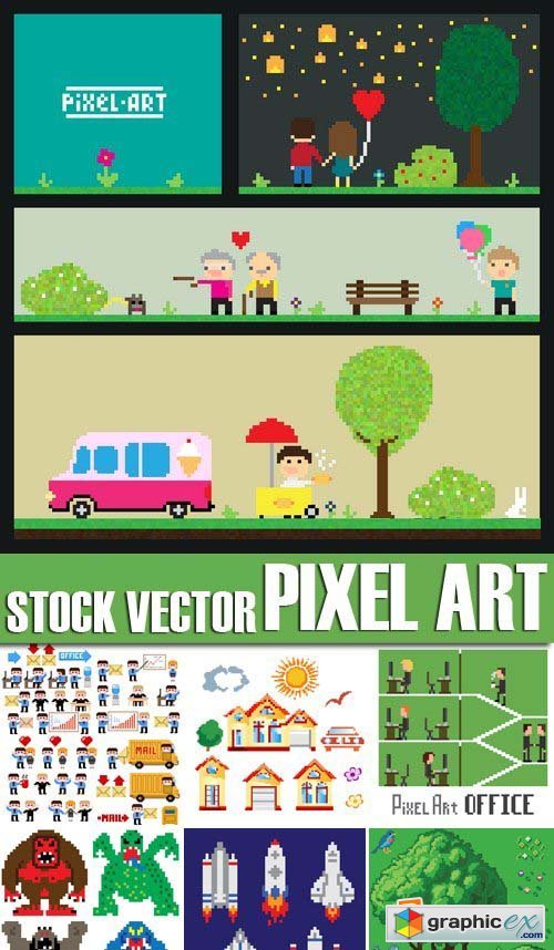 Stock Vectors - Pixel art, 25xEPS