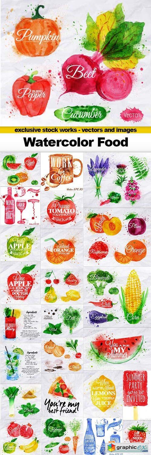 Watercolor Food - 25x EPS