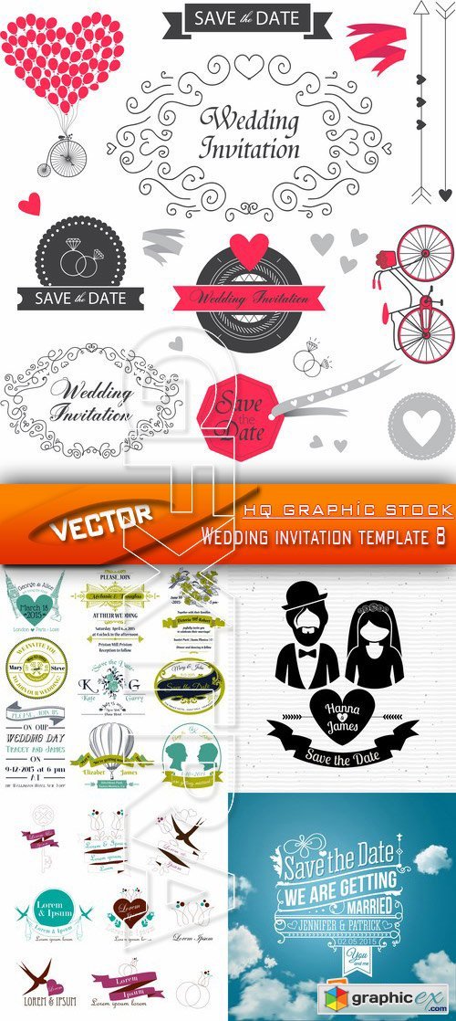 Stock Vector - Wedding invitation template 8