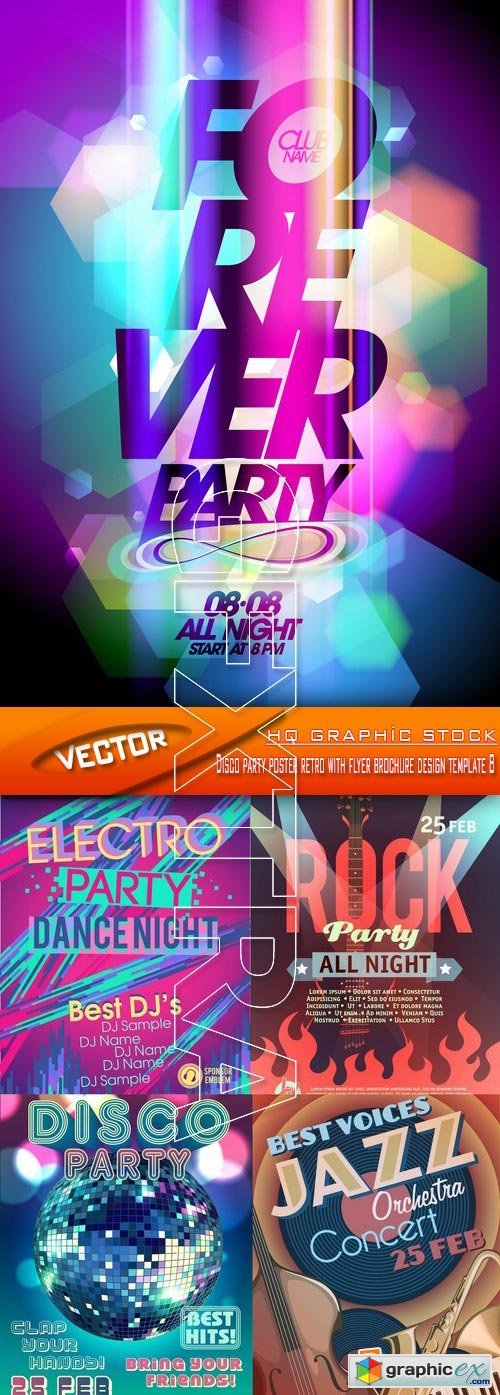 Stock Vector - Disco party poster retro with flyer brochure design template 8