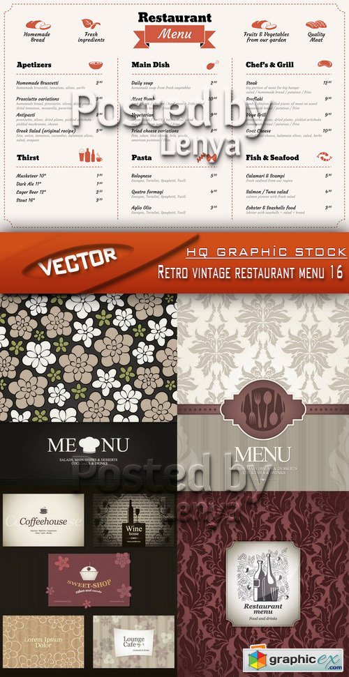 Stock Vector - Retro vintage restaurant menu 16